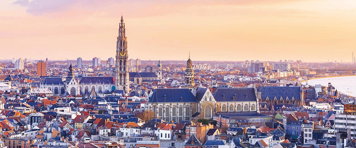 A view over Antwerp at sunset, Belgium